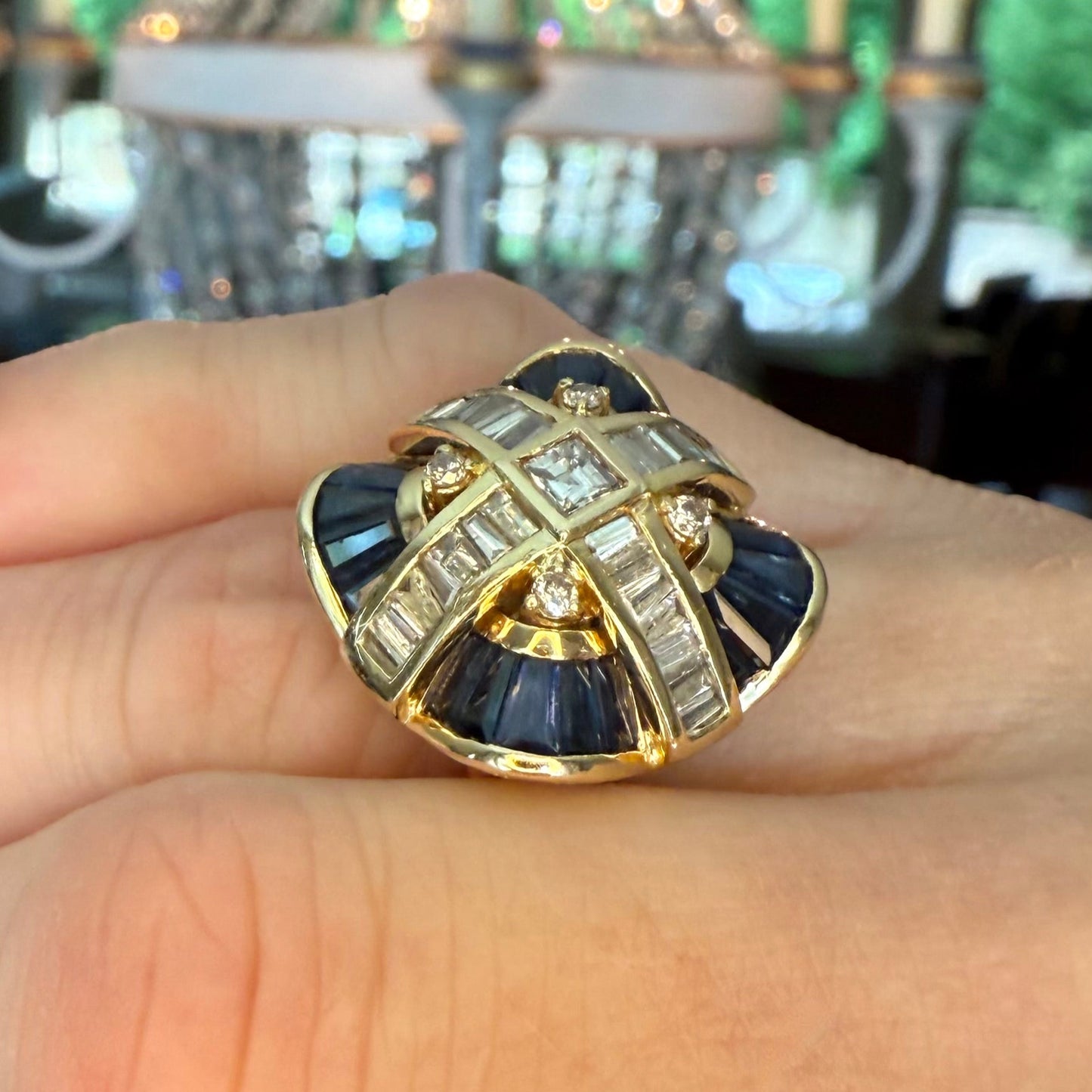 18k Sapphire and Diamond Cocktail Ring or Pendant:Appraisal Included