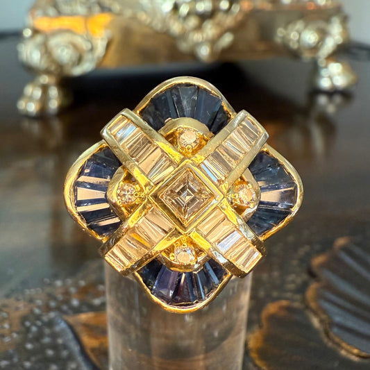 18k Sapphire and Diamond Cocktail Ring or Pendant:Appraisal Included