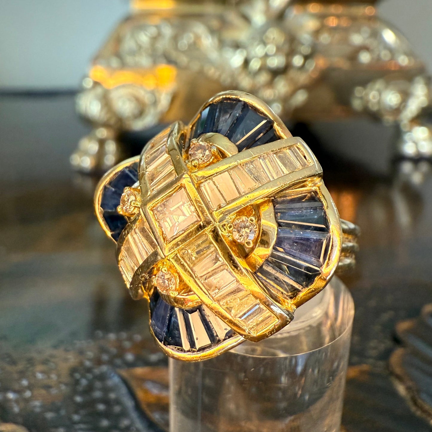 18k Sapphire and Diamond Cocktail Ring or Pendant:Appraisal Included