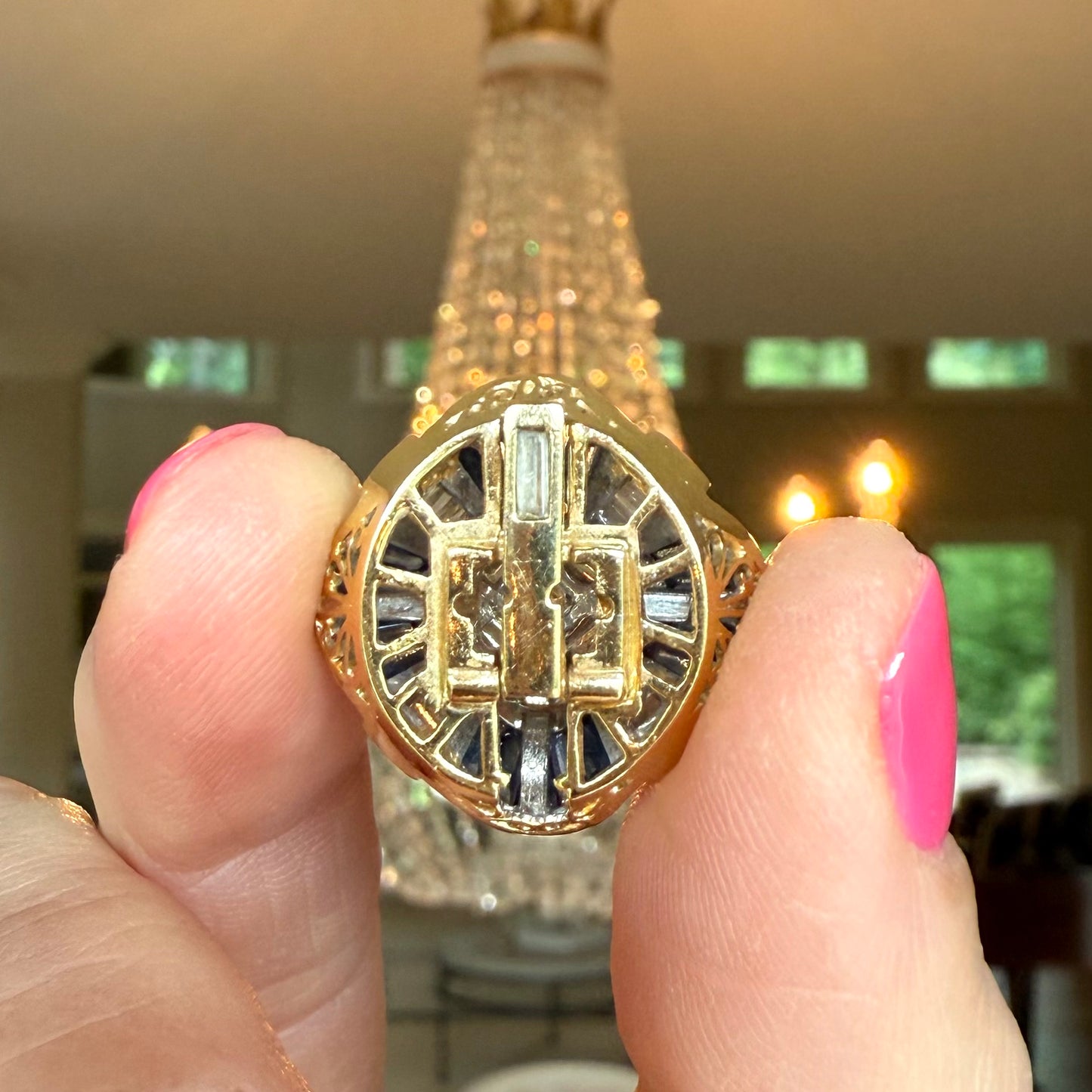 18k Sapphire and Diamond Cocktail Ring or Pendant:Appraisal Included