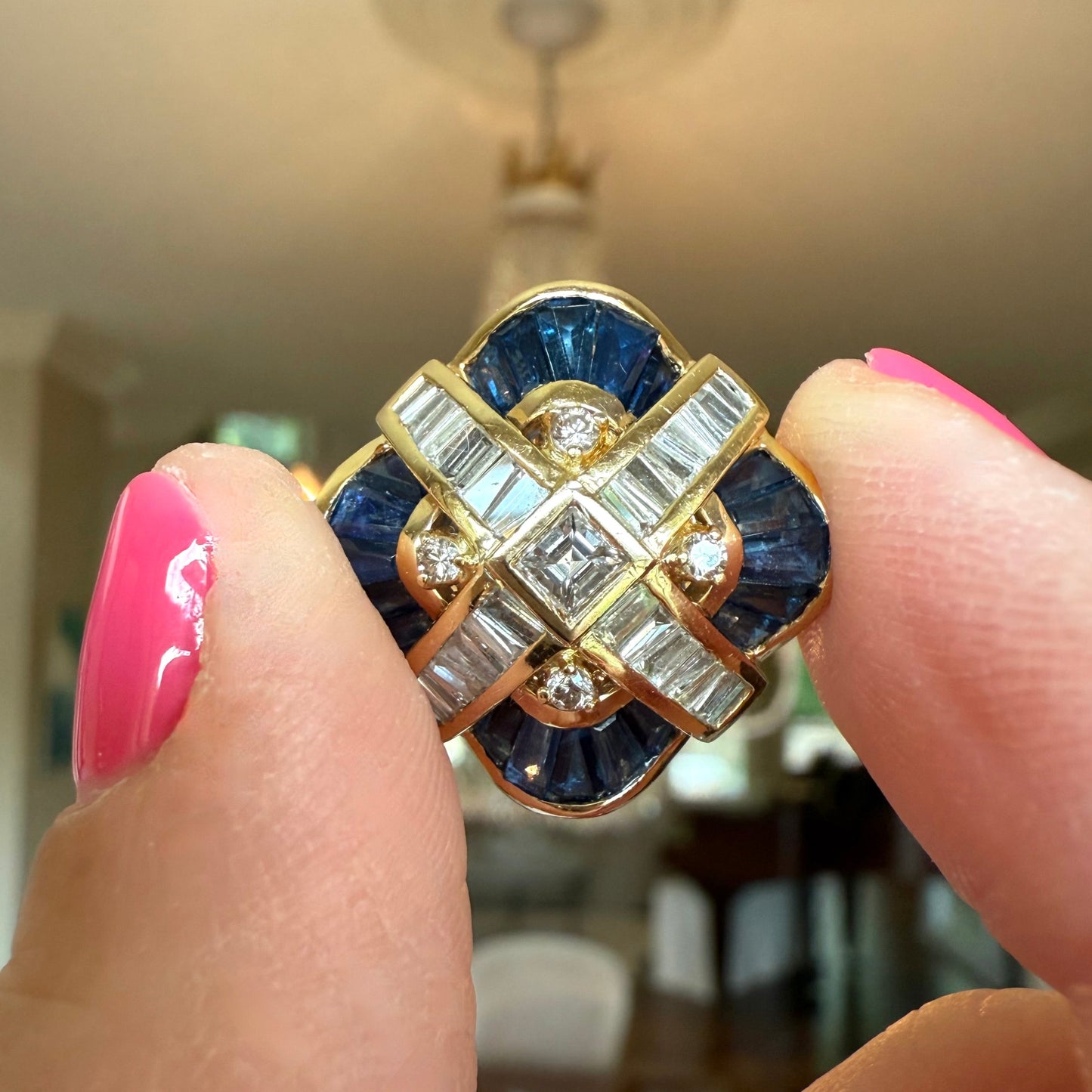 18k Sapphire and Diamond Cocktail Ring or Pendant:Appraisal Included