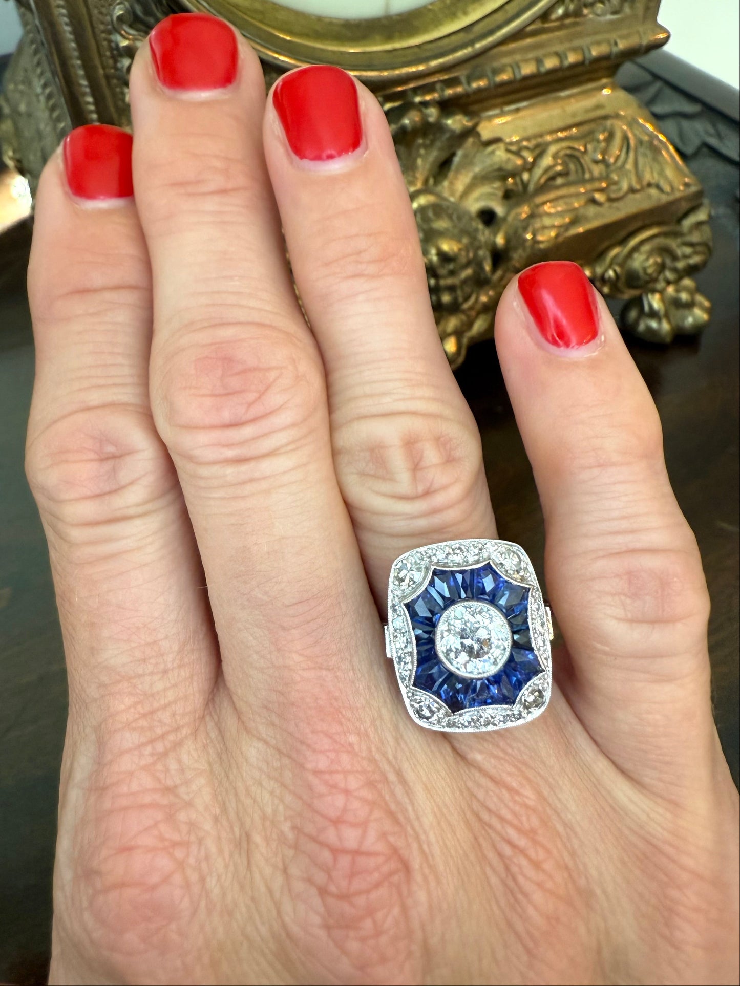 Vintage Platinum 1.15 CT Diamond and .8 CT Sapphire Art Deco Ring-Includes GIA Appraisal