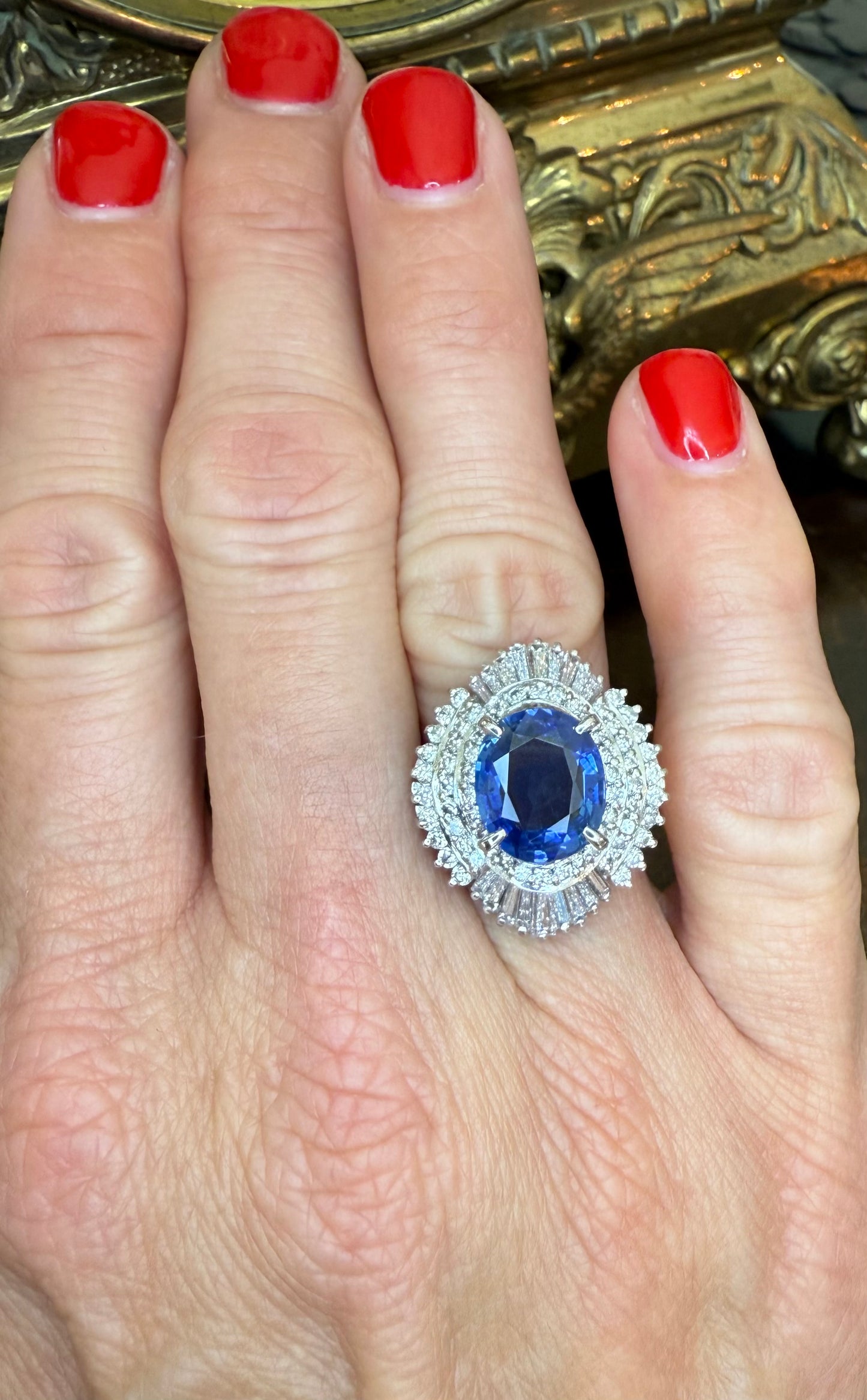 Platinum 3.08 Ceylon Sapphire and 1.54 CTW Diamond Ballerina Ring-Includes AIGS Certificate
