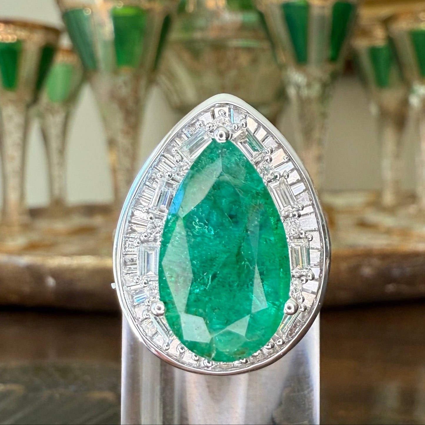 18K 4.93 CT Pear-Shaped Emerald and 1.87 CTW Diamond Ring