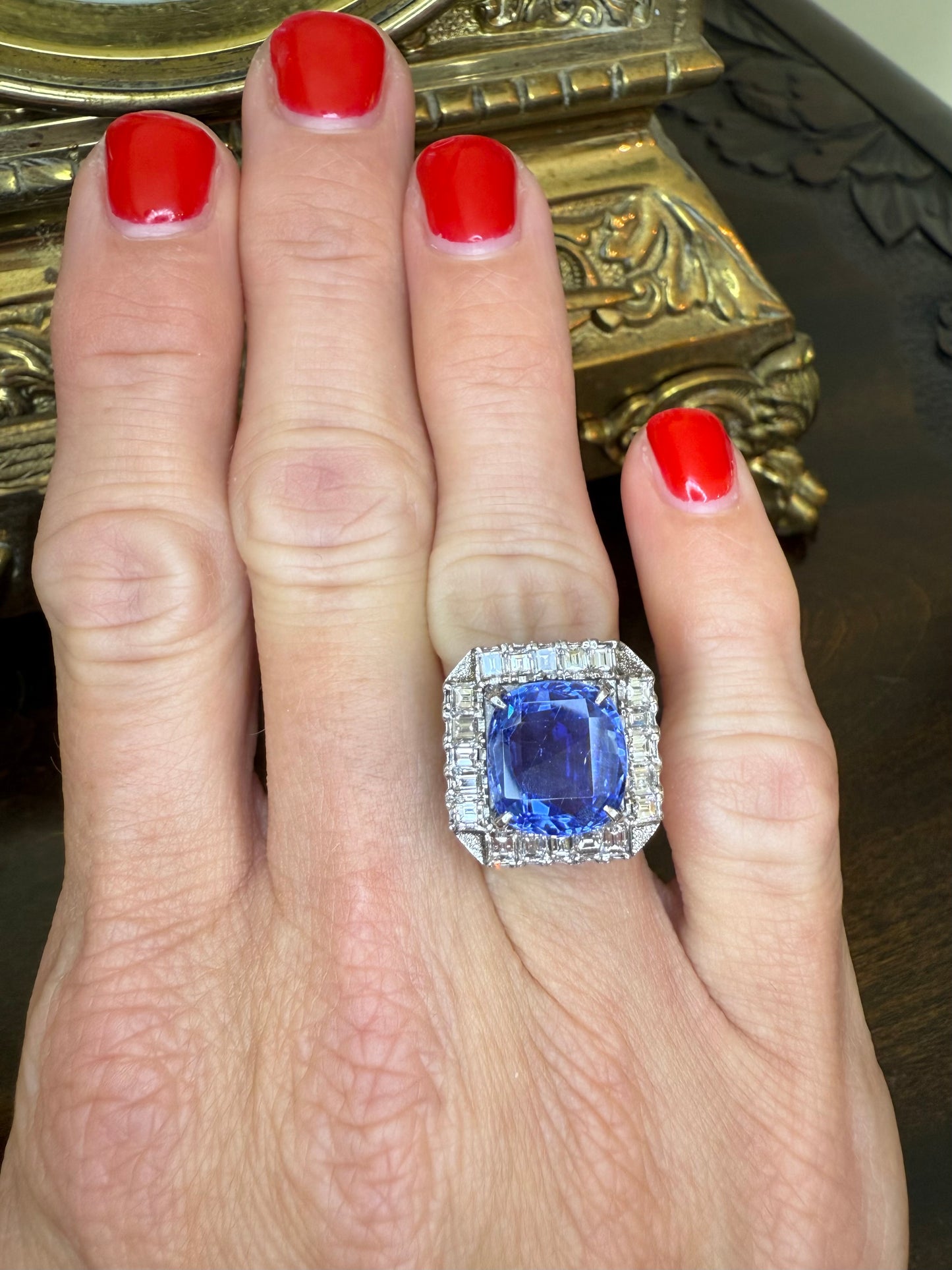 Platinum 6.28 CT No-Heat Sapphire and 1.15 CTW Diamond-Includes GRJ Certificate