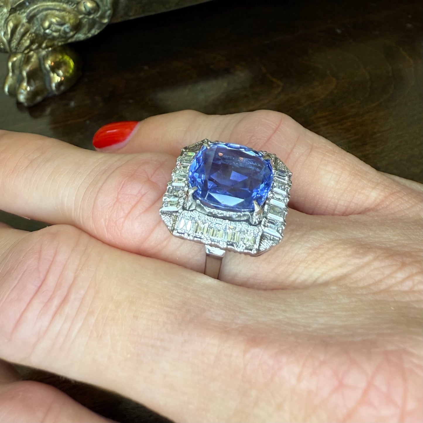 Platinum 6.28 CT No-Heat Sapphire and 1.15 CTW Diamond-Includes GRJ Certificate