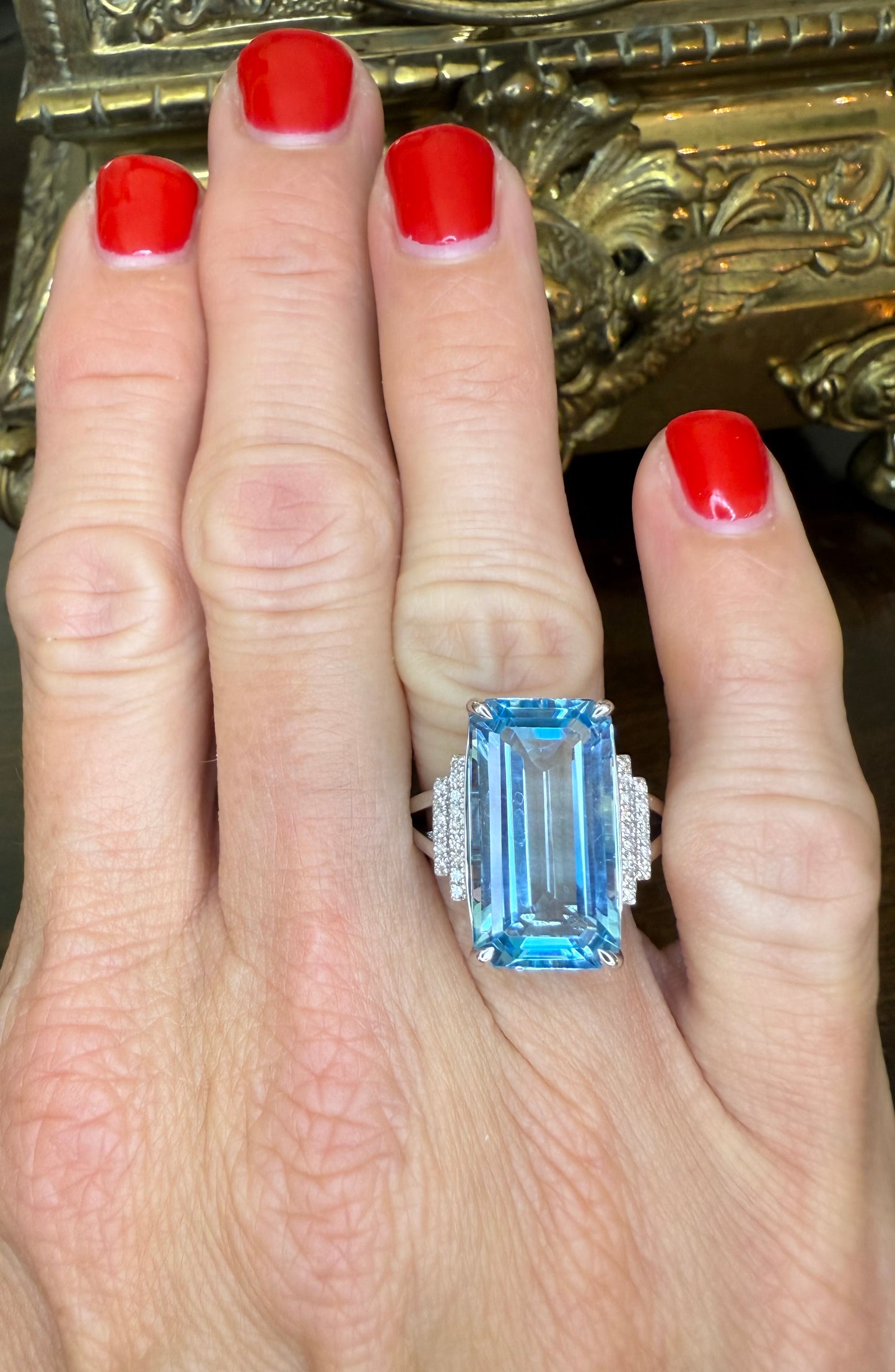 EFFY 14K 12.80 CT Sky Blue Topaz and Diamond Ring