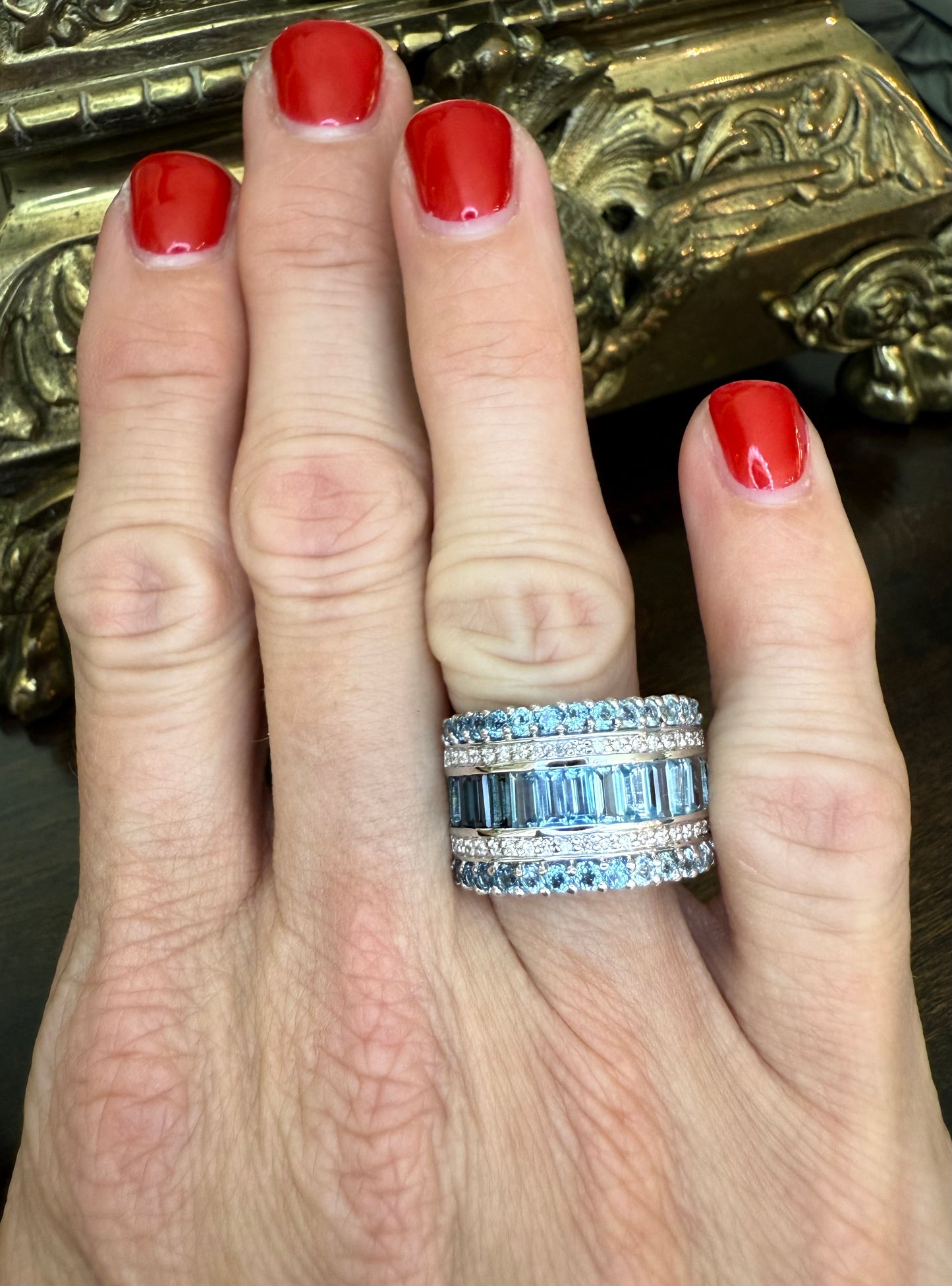 15K White Gold London Blue Topaz/Blue Topaz/Diamond Band-Brand New