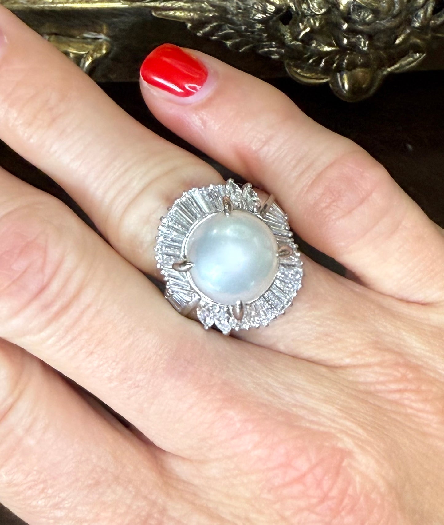 Platinum 2.04 CTW Diamond and 12.00 MM Pearl Ballerina Ring