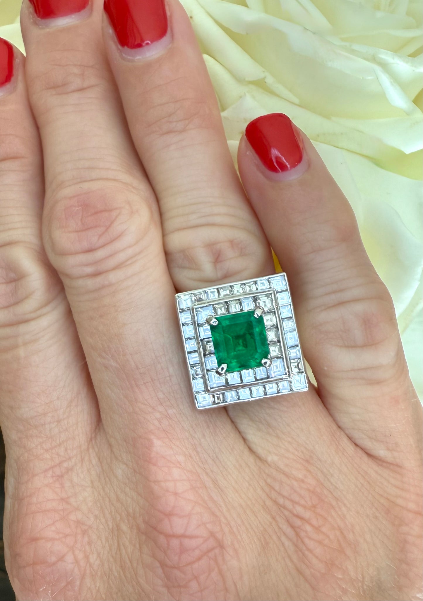 Platinum 1.85 CT Colombian Emerald 2.20 CTW Diamond Ring-GIA Cert Paperwork Included