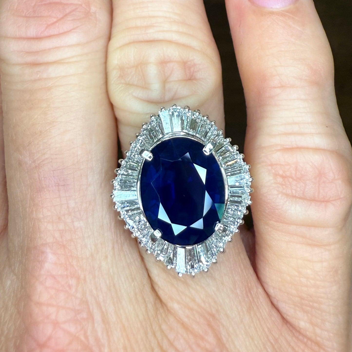 Platinum 6.40 CT Sapphire and 1.67 CTW Diamond Ballerina Ring
