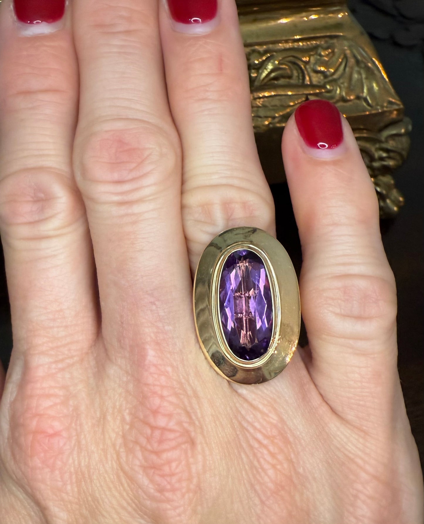 14k Oval Amethyst Ring with Wide Polished Bezel