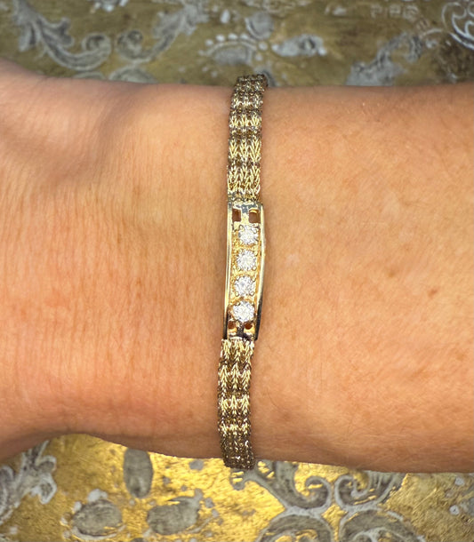 14K Yellow Gold Diamond Woven Bracelet