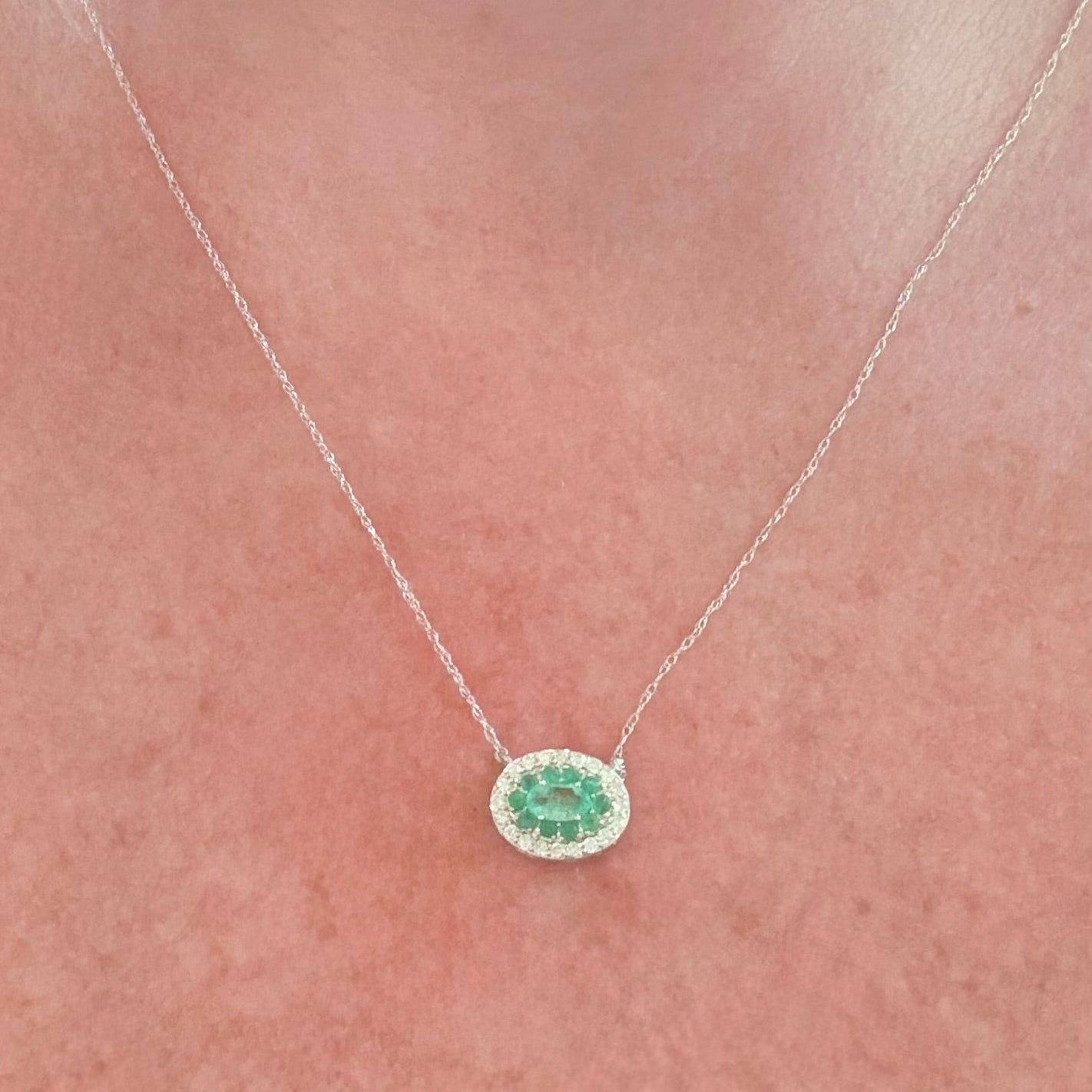 14k Gold .40 CTW Emerald and .16 Diamond Pendant Necklace