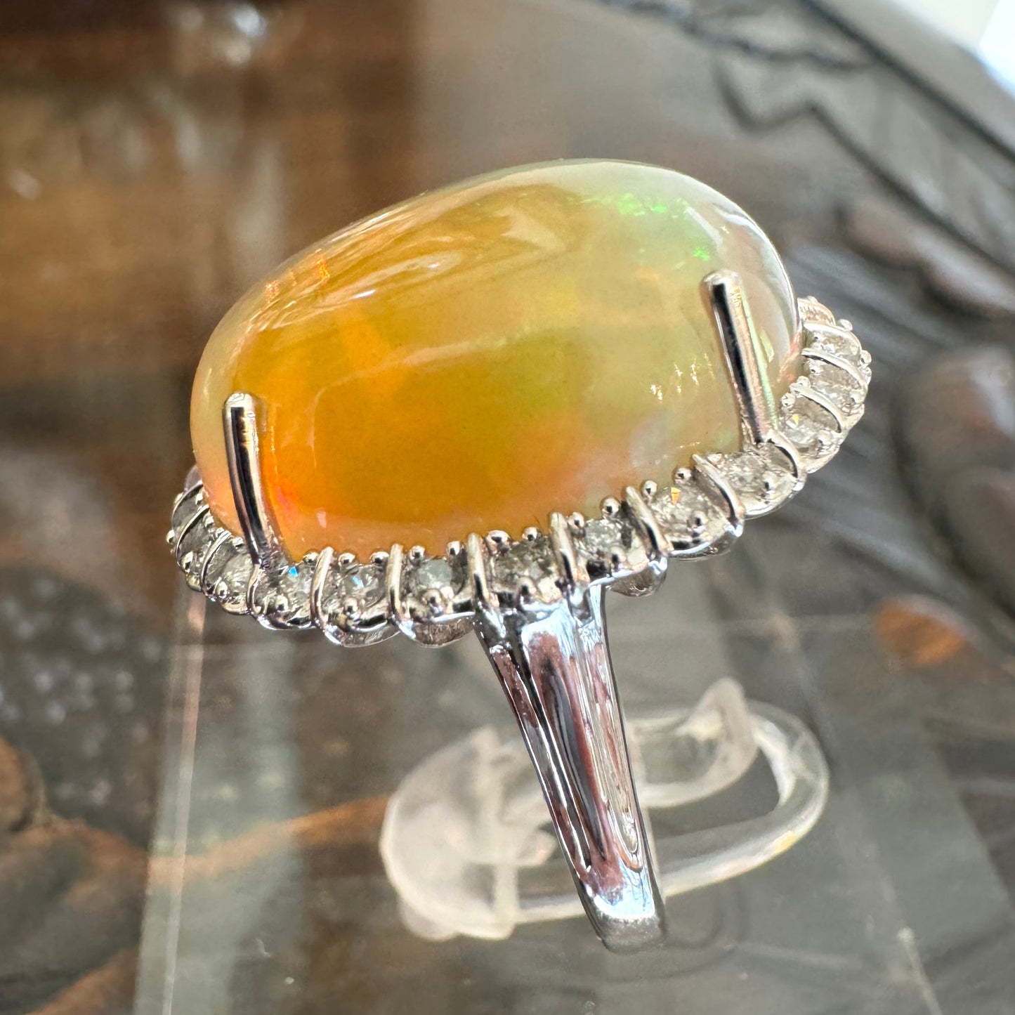 Estate 14K White Gold Opal Diamond Ring - GIA Verified