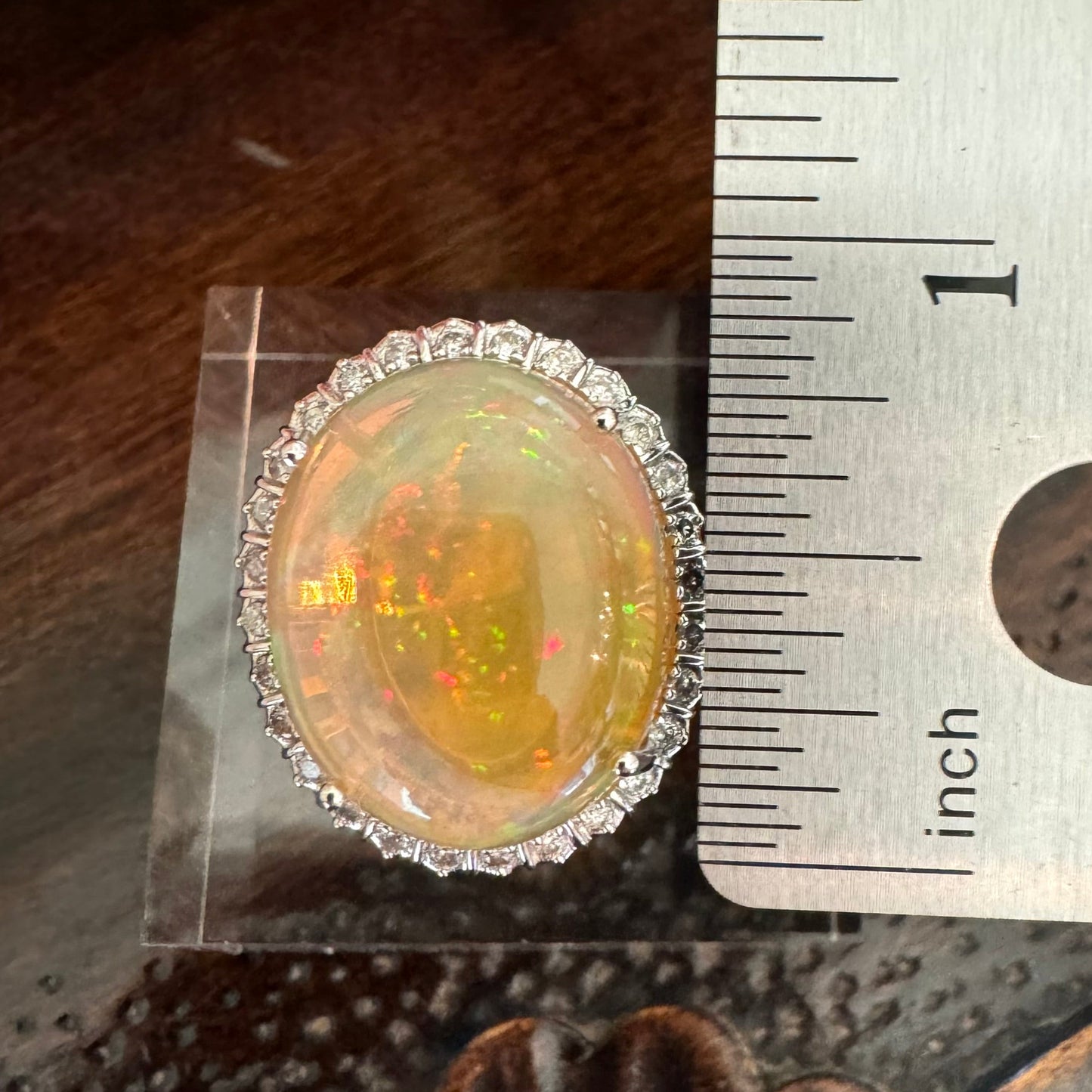 Estate 14K White Gold Opal Diamond Ring - GIA Verified