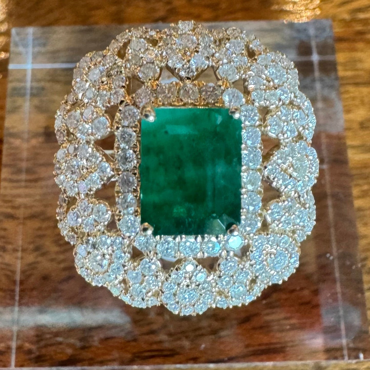 14K Emerald and Diamond Cocktail Ring
