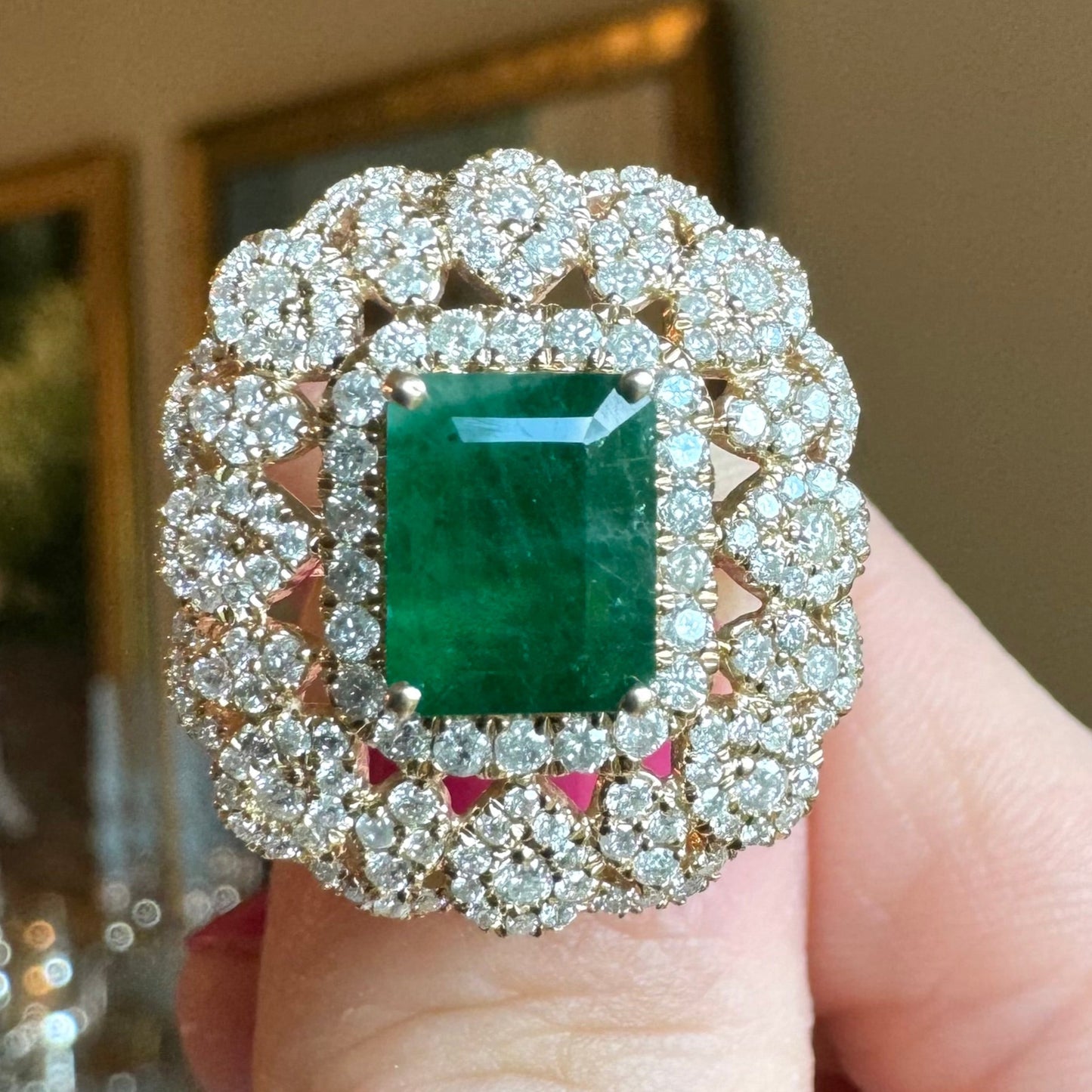 14K Emerald and Diamond Cocktail Ring