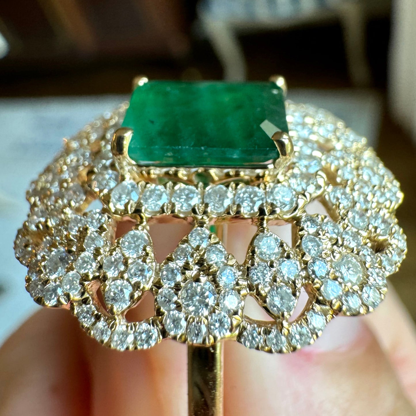 14K Emerald and Diamond Cocktail Ring