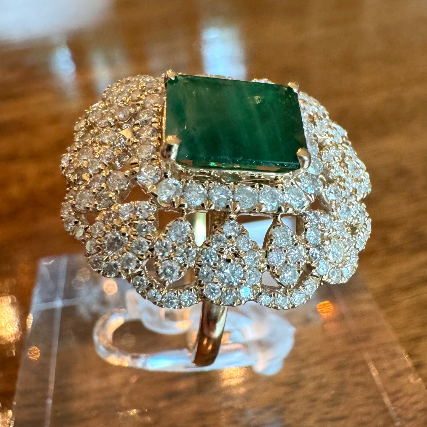 14K Emerald and Diamond Cocktail Ring