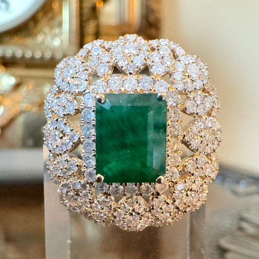 14K Emerald and Diamond Cocktail Ring