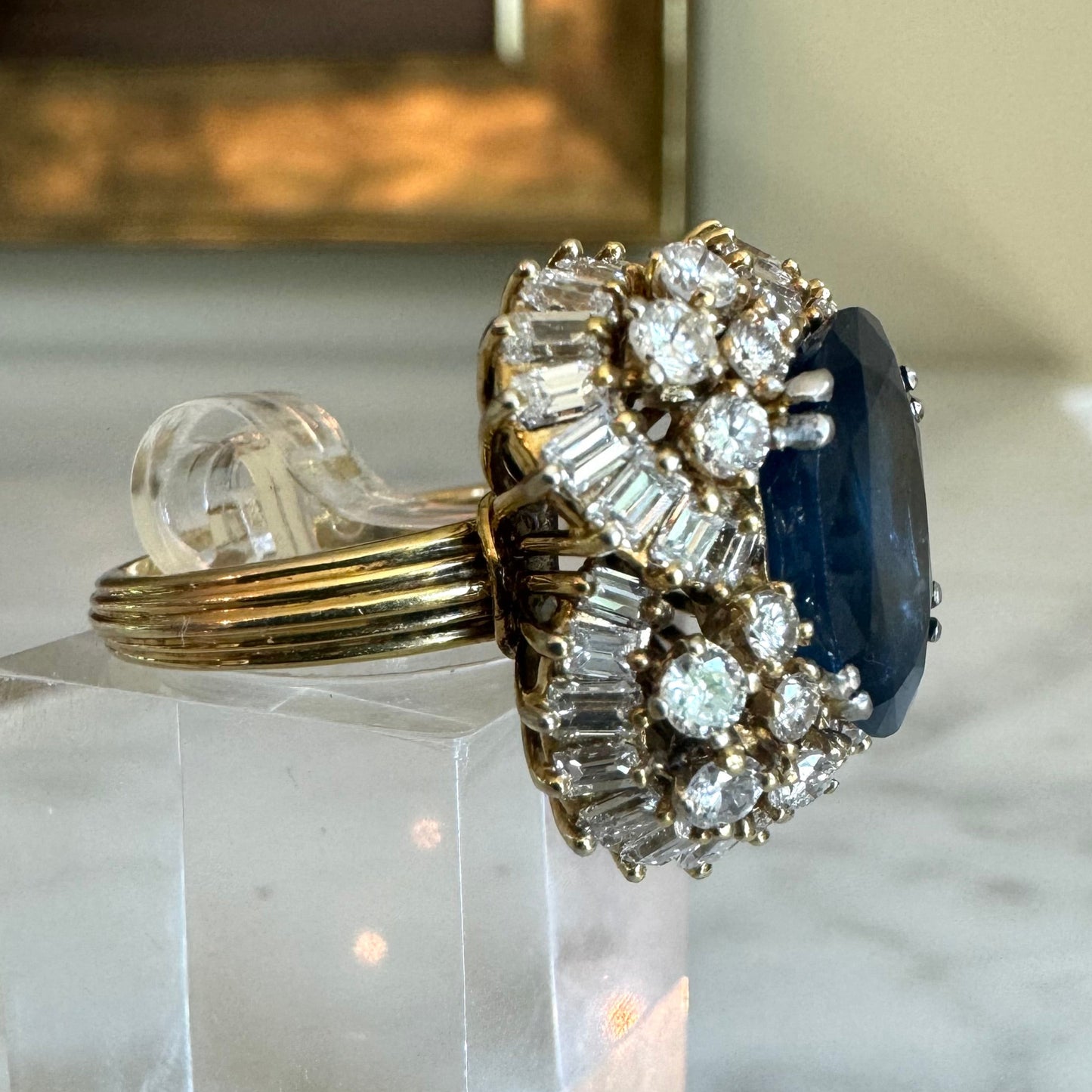 Platinum 6.24 CT Sapphire and 2.40 CTW Estate Diamond Cocktail Ring