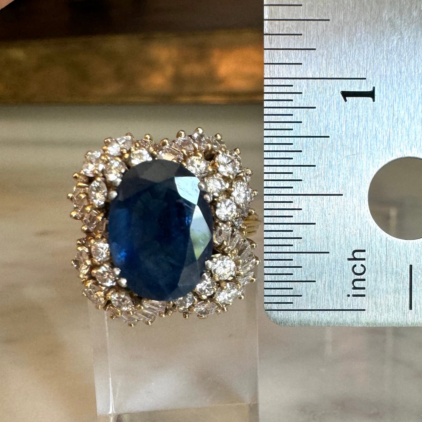 Platinum 6.24 CT Sapphire and 2.40 CTW Estate Diamond Cocktail Ring
