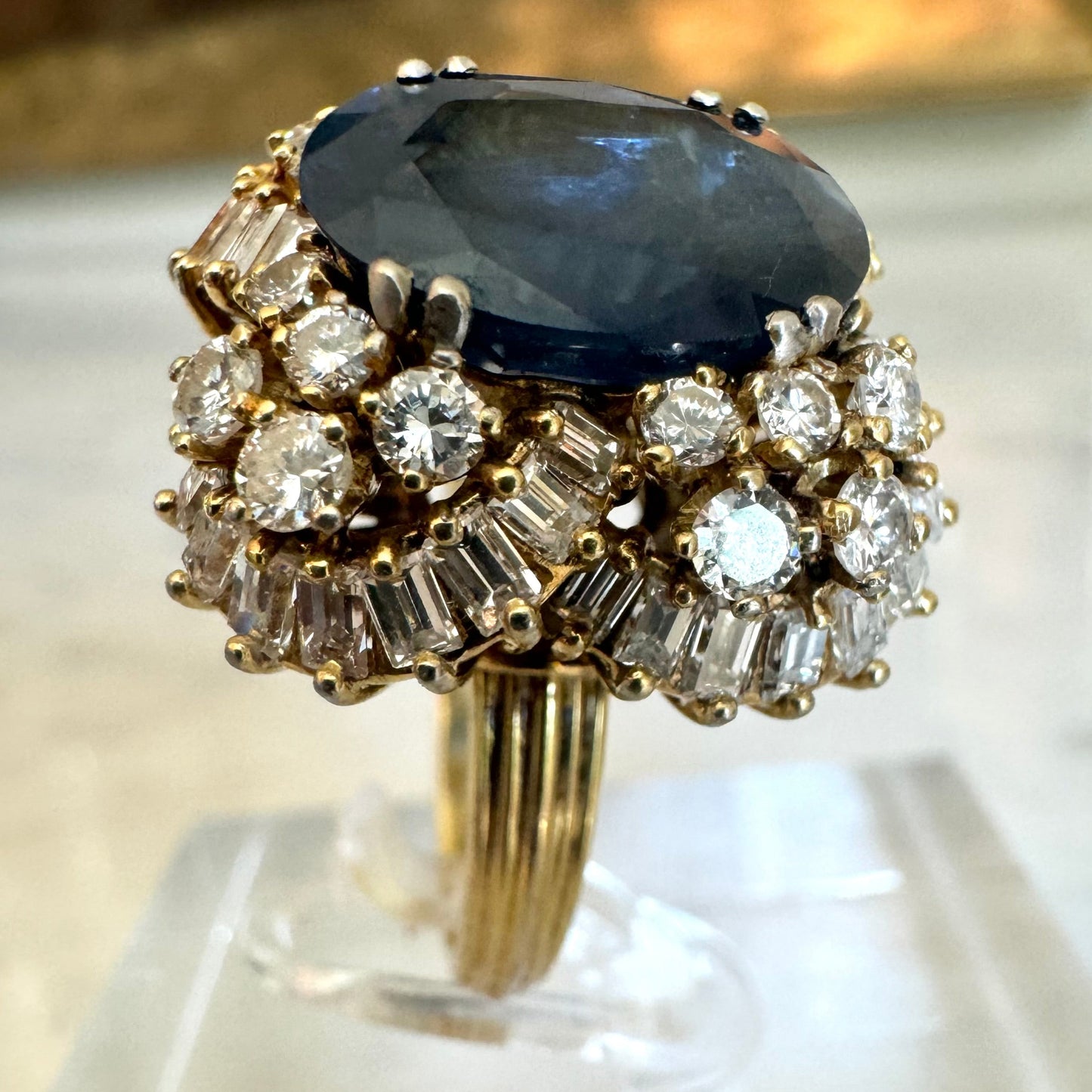 Platinum 6.24 CT Sapphire and 2.40 CTW Estate Diamond Cocktail Ring