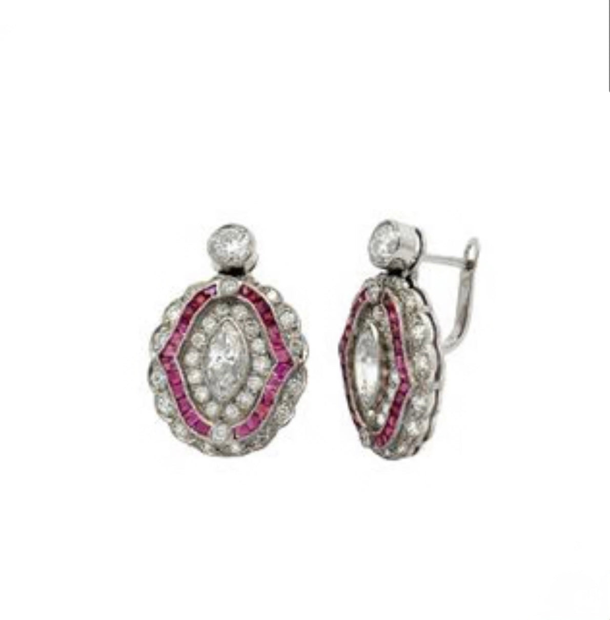 Platinum Antique Art Deco Diamond and Ruby Earrings