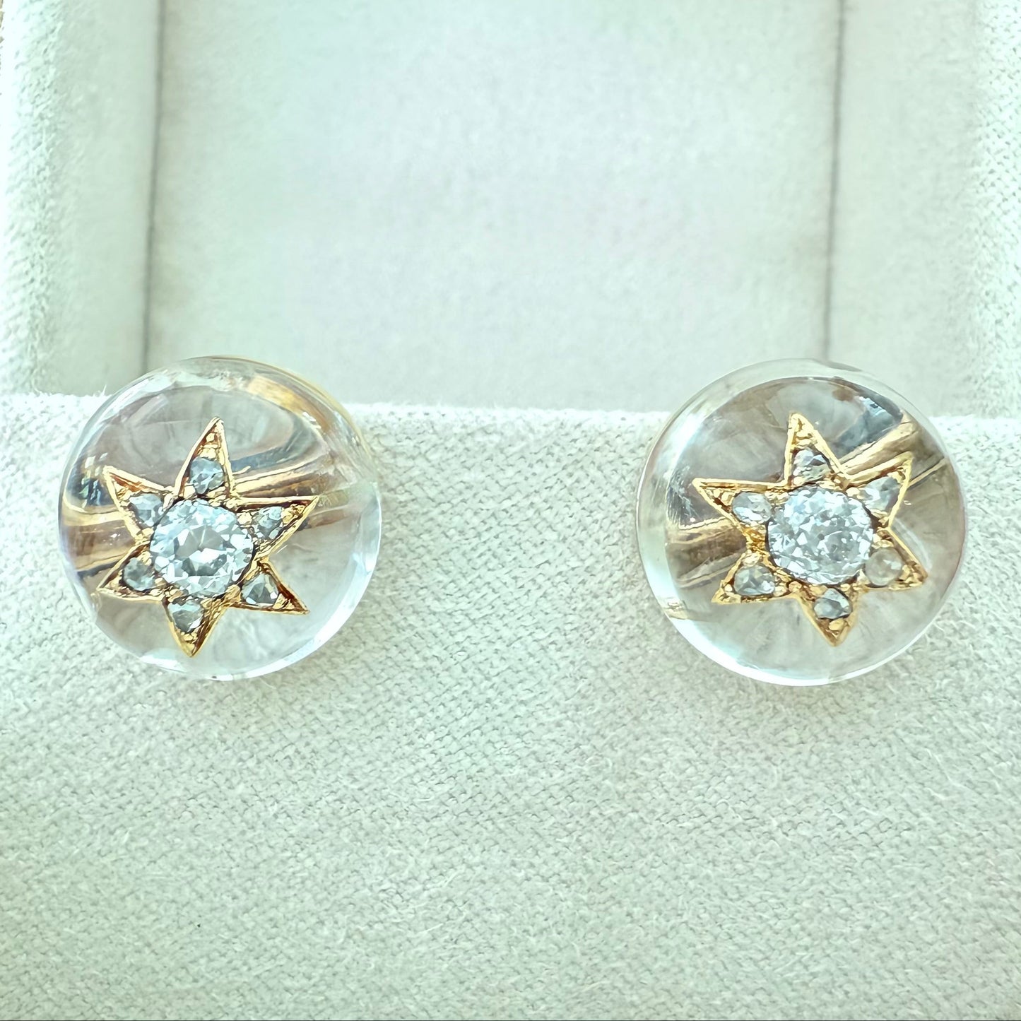 14k Antique Colorless Quartz and Diamond Earrings-Includes GIA Appraisal