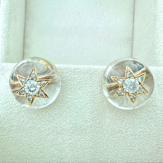 14k Antique Colorless Quartz and Diamond Earrings-Includes GIA Appraisal