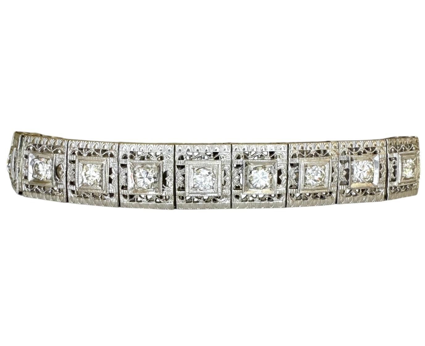 Antique Art Deco 14k 2.53 CTW Diamond and Filigree Link Bracelet-Includes GIA Appraisal