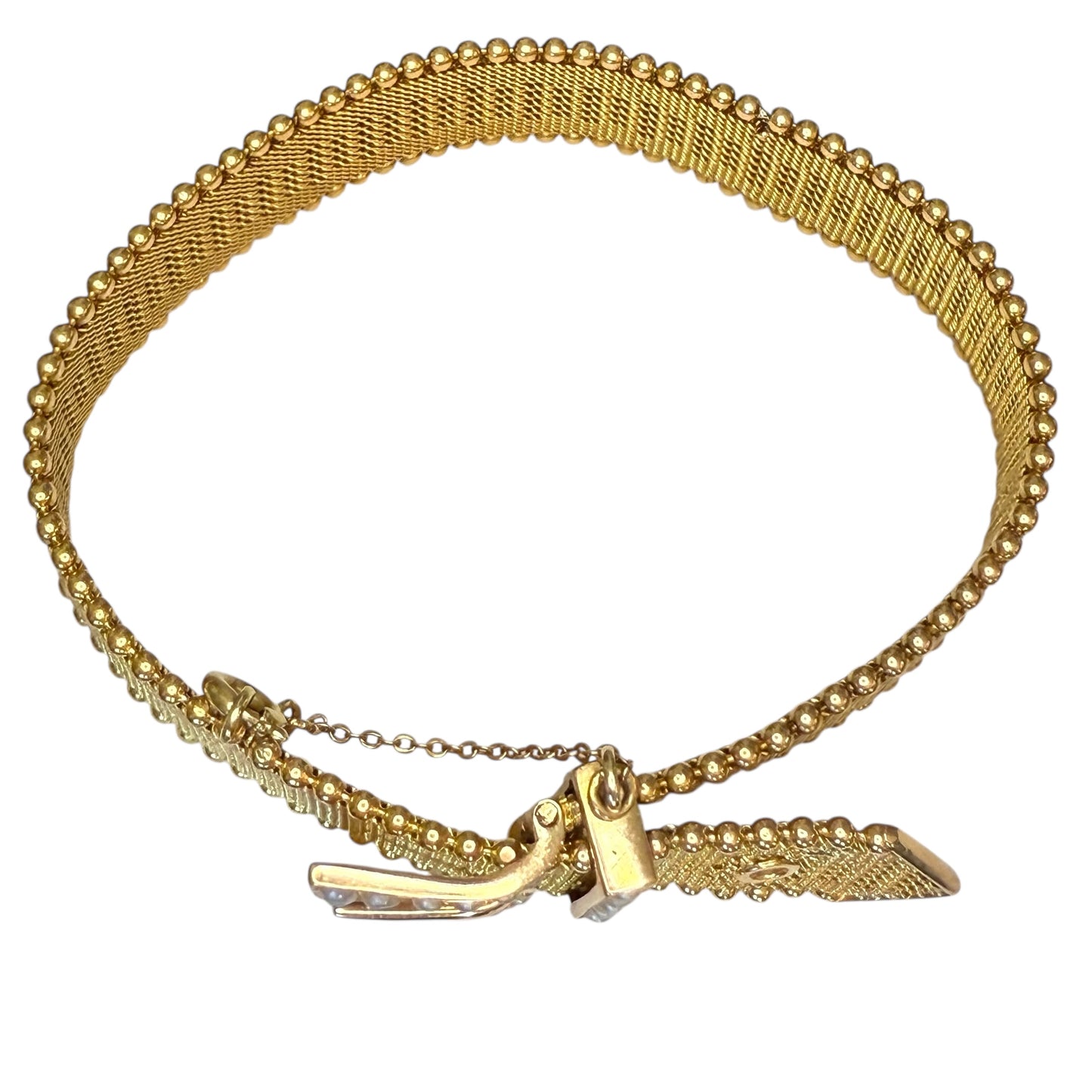 18k Yellow Gold Buckle Bracelet with Seed Pearls