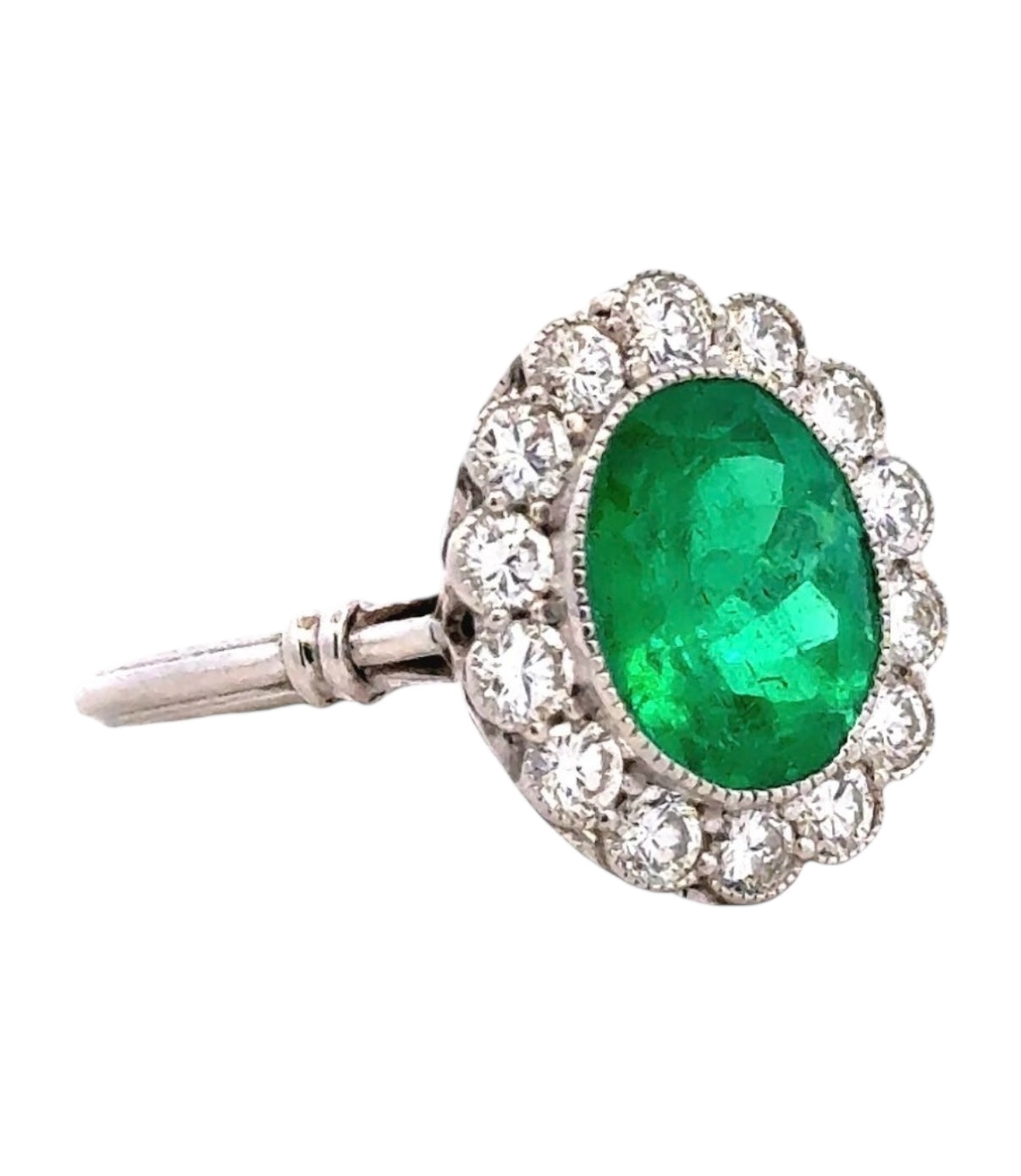 2.99 CT Emerald & 1.10 CT Diamond Art Deco Ring