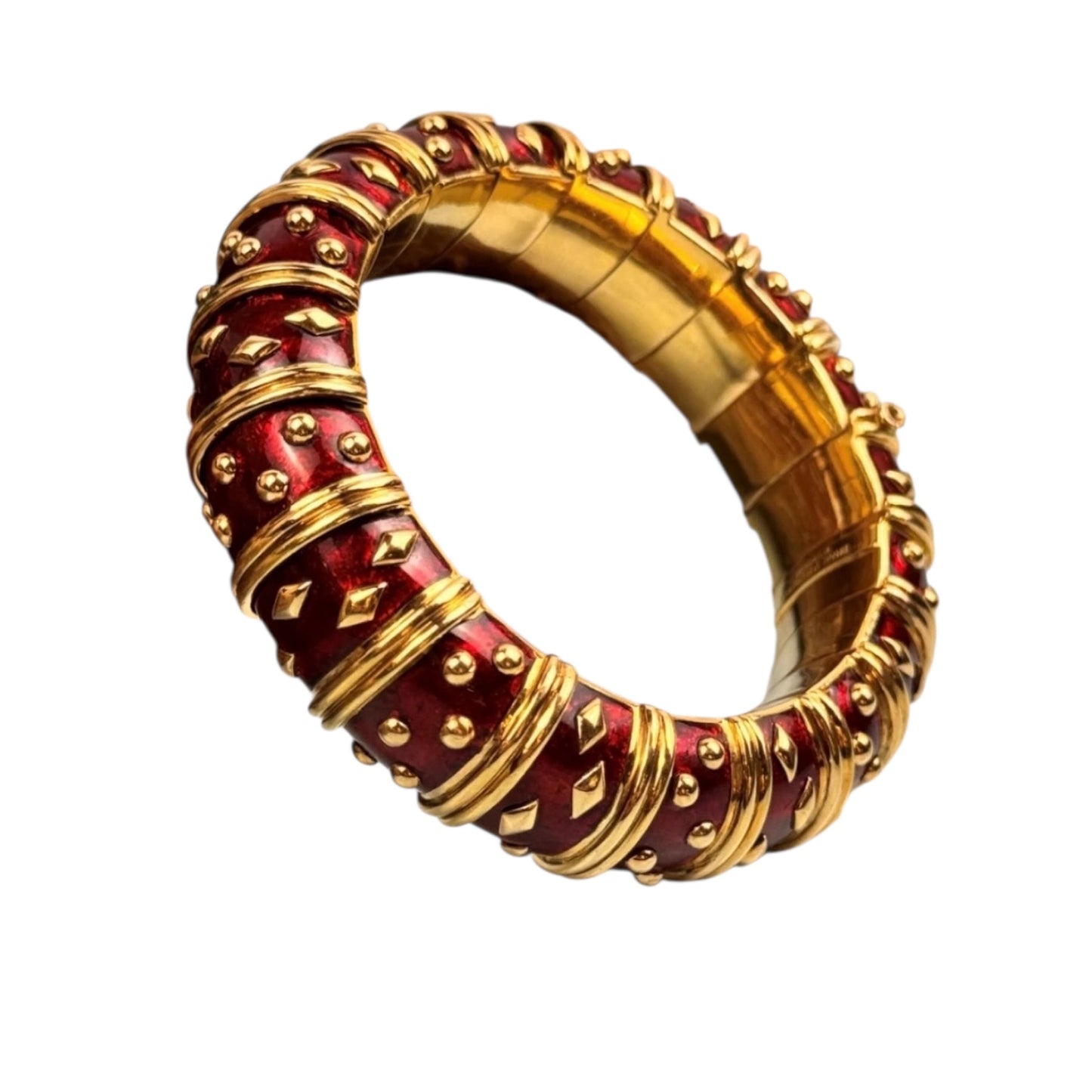 TIFFANY & CO. SCHLUMBERGER RED ENAMEL “PAILLONE” BANGLE BRACELET (VINTAGE)