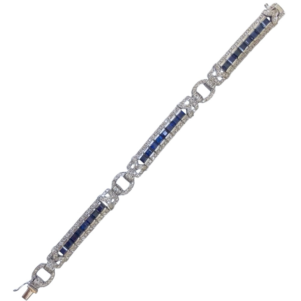 14k Art Deco Sapphire and Diamond Motif Bracelet-Includes GIA Appraisal
