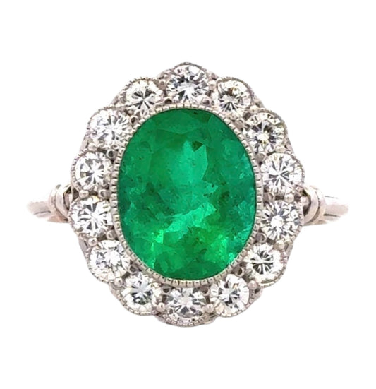 2.99 CT Emerald & 1.10 CT Diamond Art Deco Ring