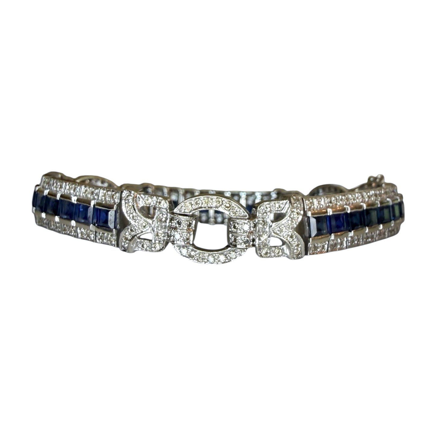 14k Art Deco Sapphire and Diamond Motif Bracelet-Includes GIA Appraisal