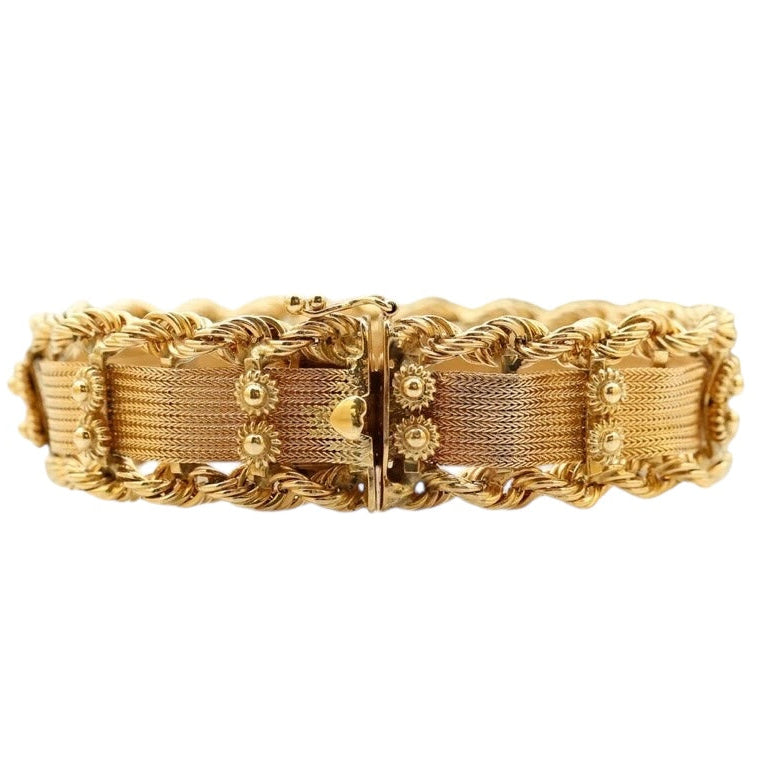 14k Yellow Gold Woven Chain Bracelet with Rope Border-Includes GIA Appraisal