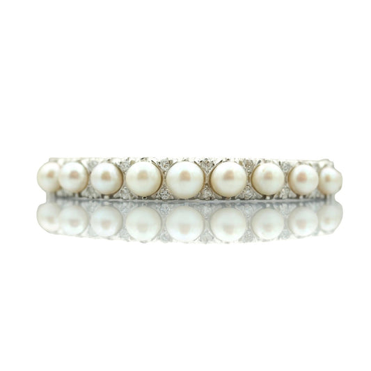Vintage 14k Diamond and Pearl Bangle Bracelet-Includes GIA Appraisal