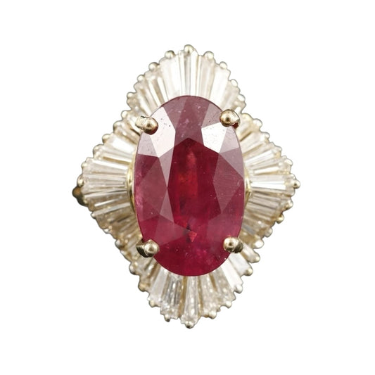 14K Vintage Red Corundum 1.80 CTW Diamond Ballerina Ring