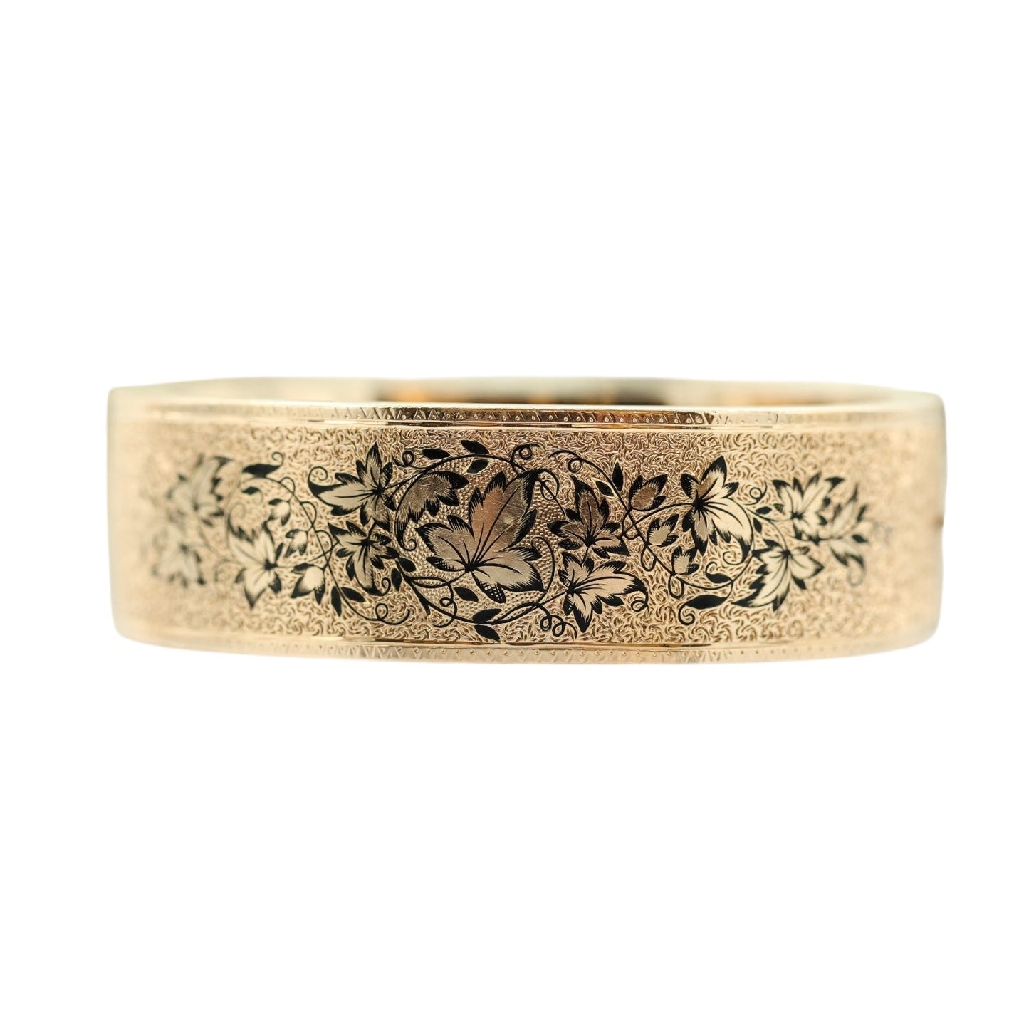 Antique 14k Yellow Gold and Black Enamel Bangle- Includes GIA Appraisal
