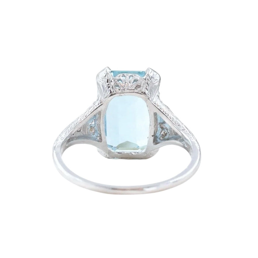 Platinum Antique Aquamarine and Diamond Ring-Includes GIA Appraisal