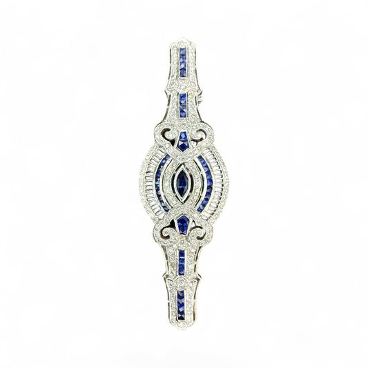 Art Deco 14k Sapphire and Diamond Pin/Necklace and 14k Chain-Includes GIA Appraisal