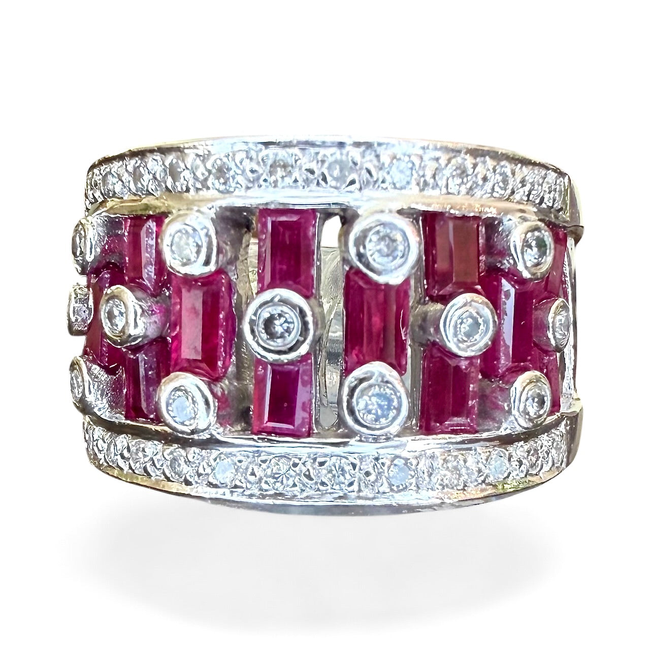 18k White Gold Ruby and Diamond Band