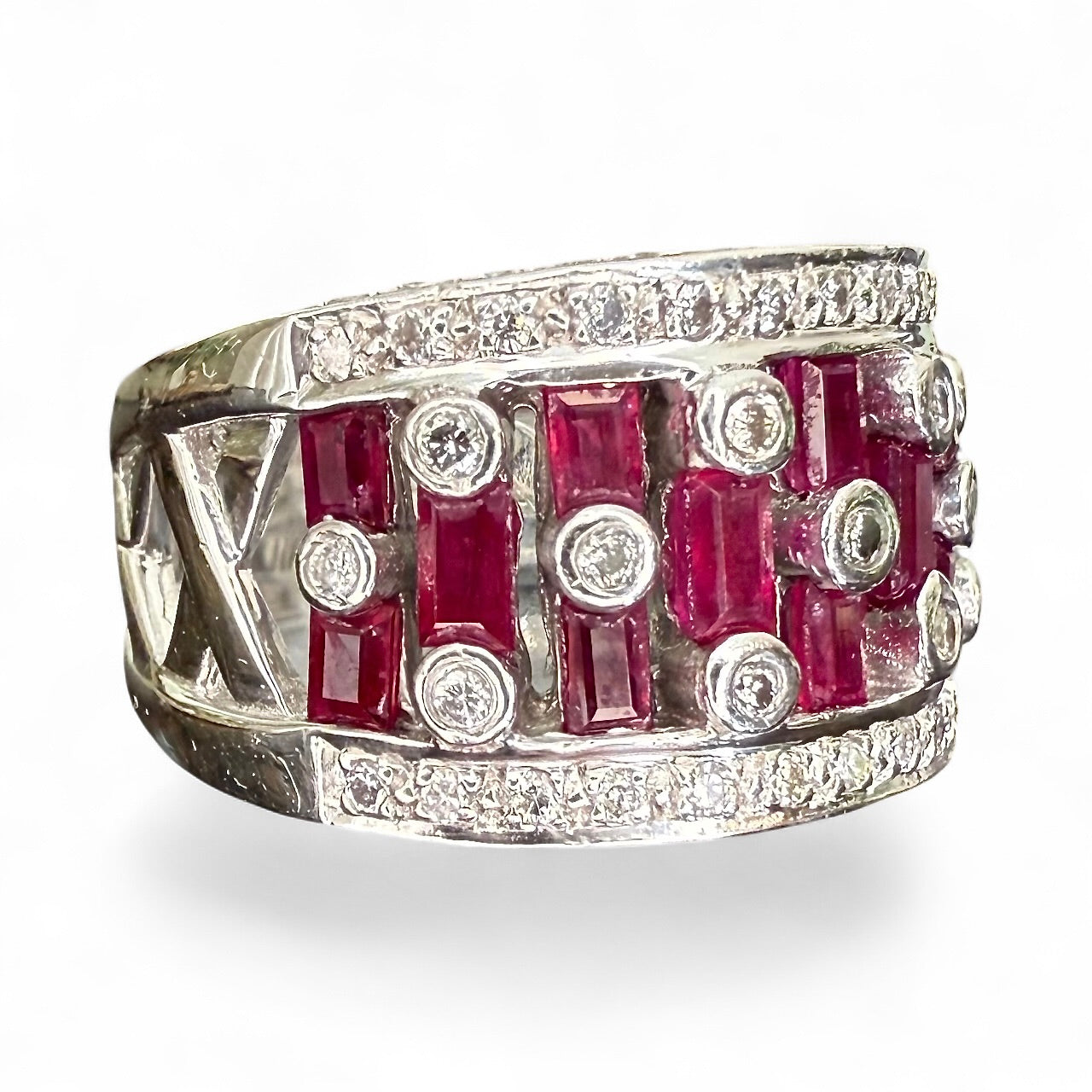 18k White Gold Ruby and Diamond Band