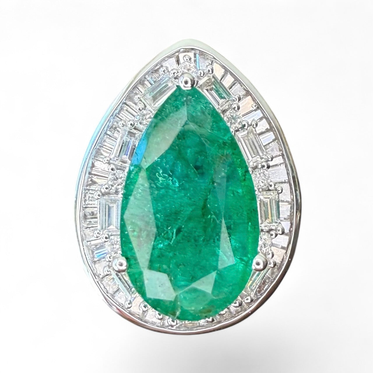 18K 4.93 CT Pear-Shaped Emerald and 1.87 CTW Diamond Ring