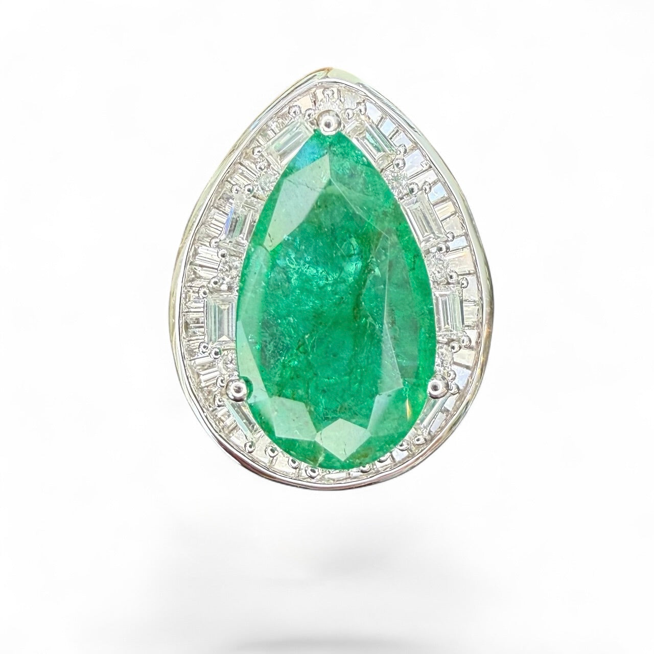 18K 4.93 CT Pear-Shaped Emerald and 1.87 CTW Diamond Ring