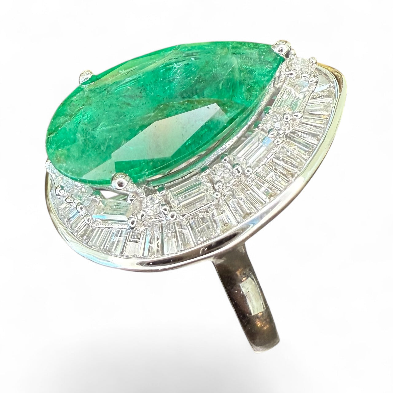 18K 4.93 CT Pear-Shaped Emerald and 1.87 CTW Diamond Ring