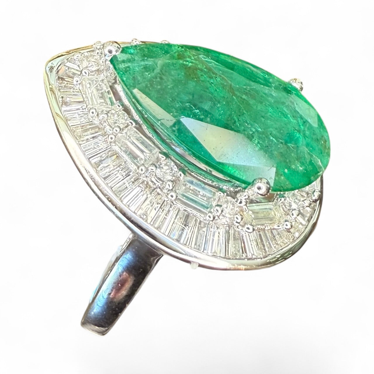 18K 4.93 CT Pear-Shaped Emerald and 1.87 CTW Diamond Ring